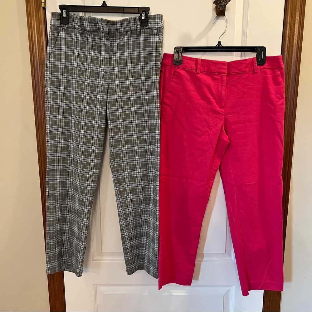 SET! LOFT Ladies Size 6 Riviera Slim Pants: Plaid Trouser + Pink Cropped